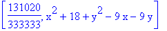 [131020/333333, x^2+18+y^2-9*x-9*y]